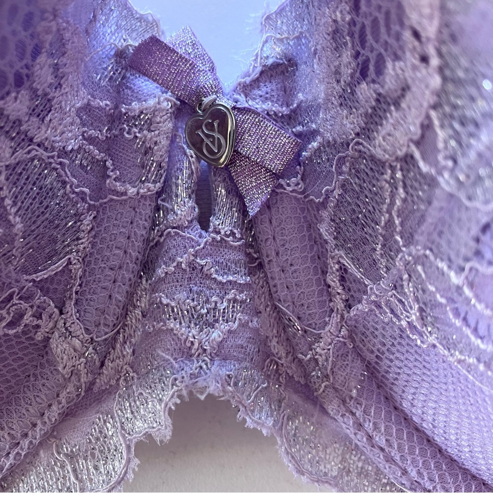 Victoria's Secret Lavender Floral Lace Rhinestone Push Up Bra 38C Shimmer Lilac - Picture 6 of 15